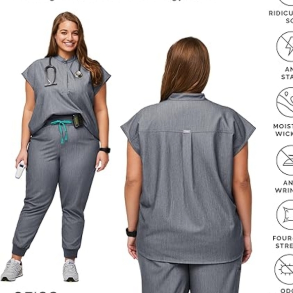 Figs Rafaela Oversized Scrub Top Women Mandarin Collar Grey Professional XL. - Picture 14 of 14
